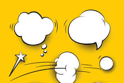 Comic cartoon speech bubbles with halftone shadows vector set