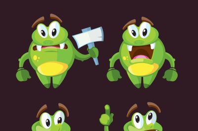 Cute cartoon monster character in different poses vector illustration