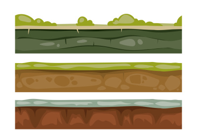 Seamless grounds soil and grass for ui game vector layers set