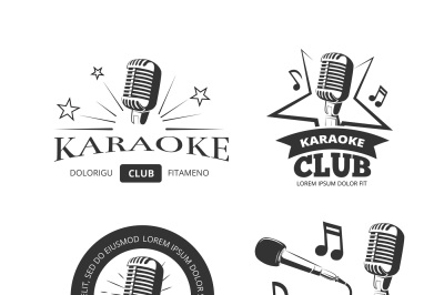 Vintage karaoke vocal party vector labels badges emblems logos