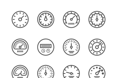 Meter manometers speed clock measure line vector icons