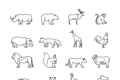 Animals thin line vector icons