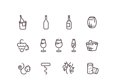 Wine sommelier winery thin line vector icons