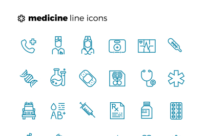 Medicine and healthcare thin line vector icons