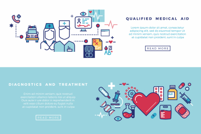 Healthcare&2C; medical services vector banners set