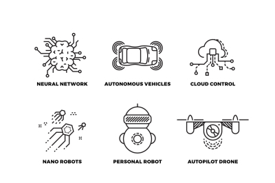 Artificial intelligence ai robot vector thin line icons