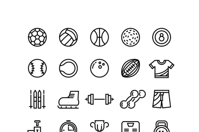 Sports wear equipment line vector icons set