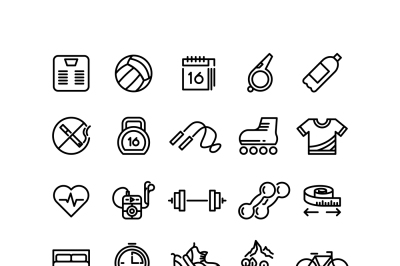 Fitness health sport vector outline icons