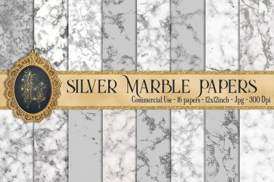 16 Silver Glitter Marble Texture Digital Papers