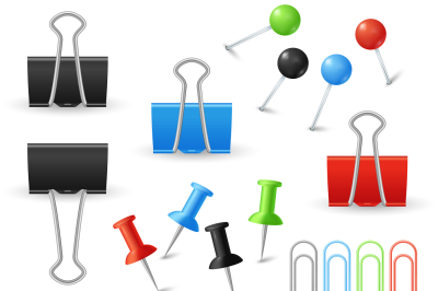 Paper clips, binders and pins vector set