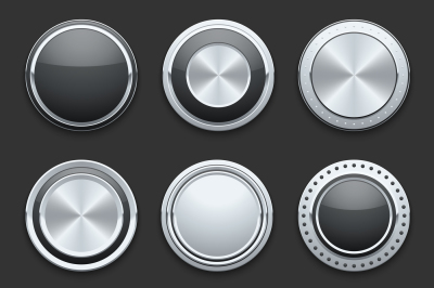 Silver metal chrome vector buttons set