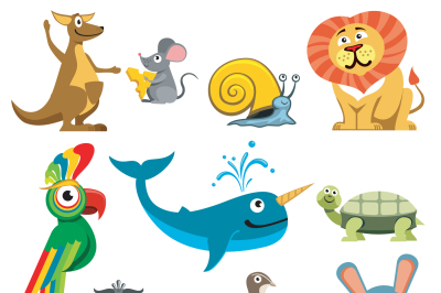 Cute animals vector set in cartoon style