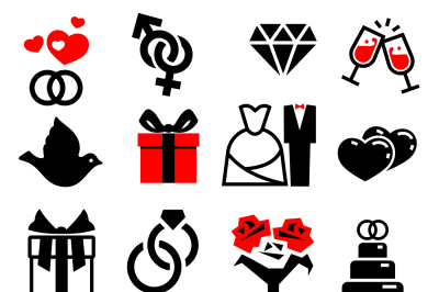 Wedding marriage bridal vector icons set