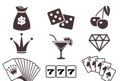 Gambling, poker card game, casino, luck vector icons set