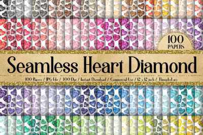 100 Seamless Watercolor Heart Diamond Digital Papers
