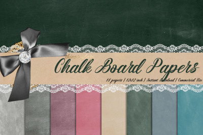 18 Chalkboard Texture Digital Papers, Back To School Papers