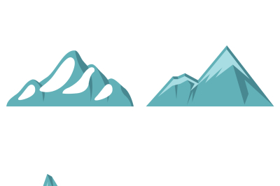 Blue mountain flat icons on white background