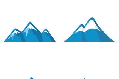 Blue mountain icons on white background