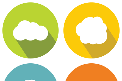 Cloud flat icons on color background with long shadow