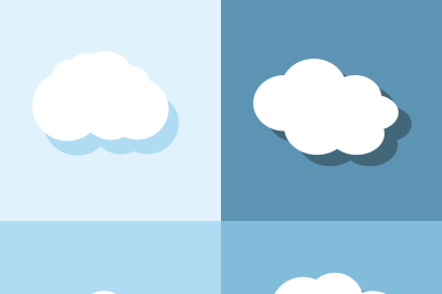 Cloud flat icons with shadow on blue background