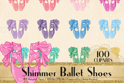 100 Shimmer Bow Kid and Baby Ballet Shoes Clip Arts