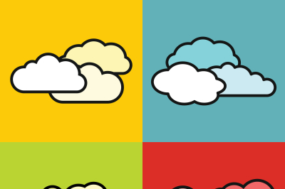 Flat cloud icons on color background