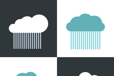 Flat cloud icons with rain on white and dark background