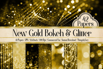 42 New Gold Bokeh and Glitter Papers Digital Papers