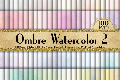 100 Ombre Watercolor Texture Digital Papers