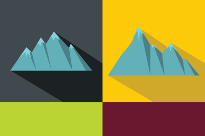Mountain blue icons with long shadow on color background
