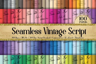 100 Seamless Vintage Script Handwriting Digital Papers