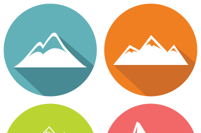 Mountain flat icons with long shadow