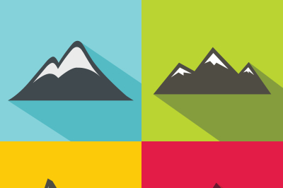 Mountain flat icons with long shadow on color background