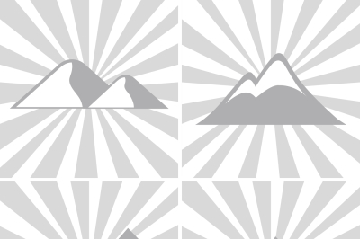 Mountain gray icons on striped background