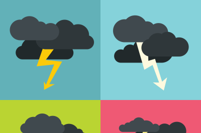 Thunderclouds flat icons on color background