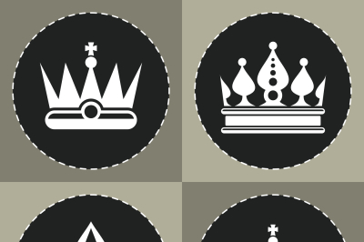 White crown icons on black background for chess