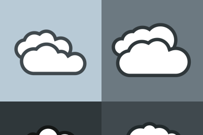 White flat cloud icons on color background