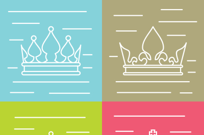 White line crown icons on color background