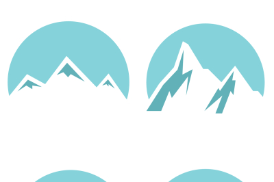 White mountain flat icons on blue background