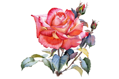 Red Rose realistic PNG watercolor set