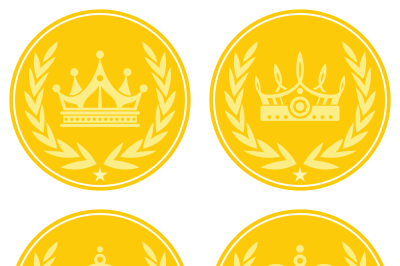 Yellow coin icons with crown on white background