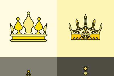 Yellow crown icons on brown background