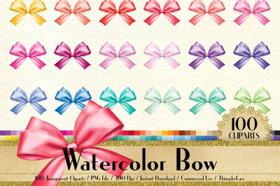 100 Watercolor Bow Clip Arts, Fashion Clip art, Princess Bow