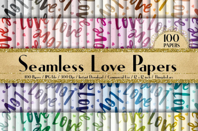 100 Seamless Love Pattern Digital Papers, Valentine Wedding