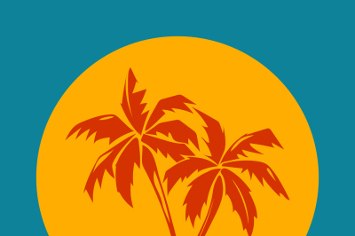 Tropical paradise palm trees and sun logo