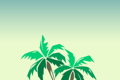 Tropical island and palm trees illustration