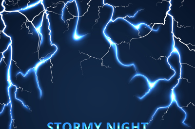 Stormy night with striking lightnings background