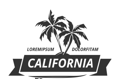 Surfing logo with palm tree