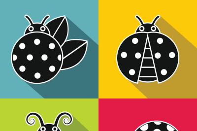 Black ladybug with white stroke on color background