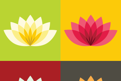 Flat lotos flowers on color background